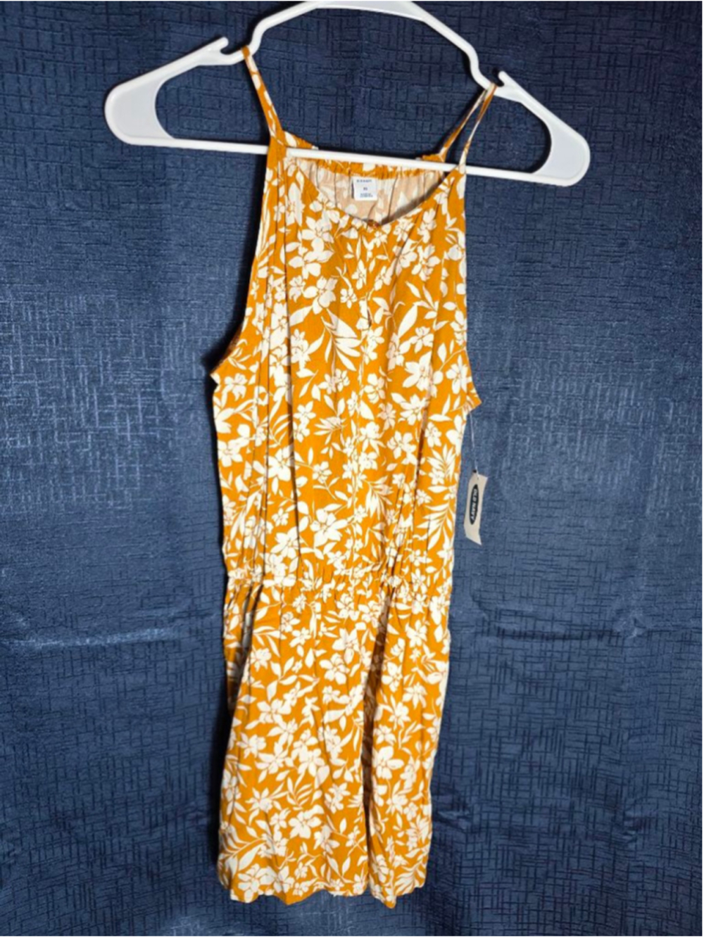 Women's Old Navy Orange White Floral Romper XS cottagecore Hawaiian beach y2k
